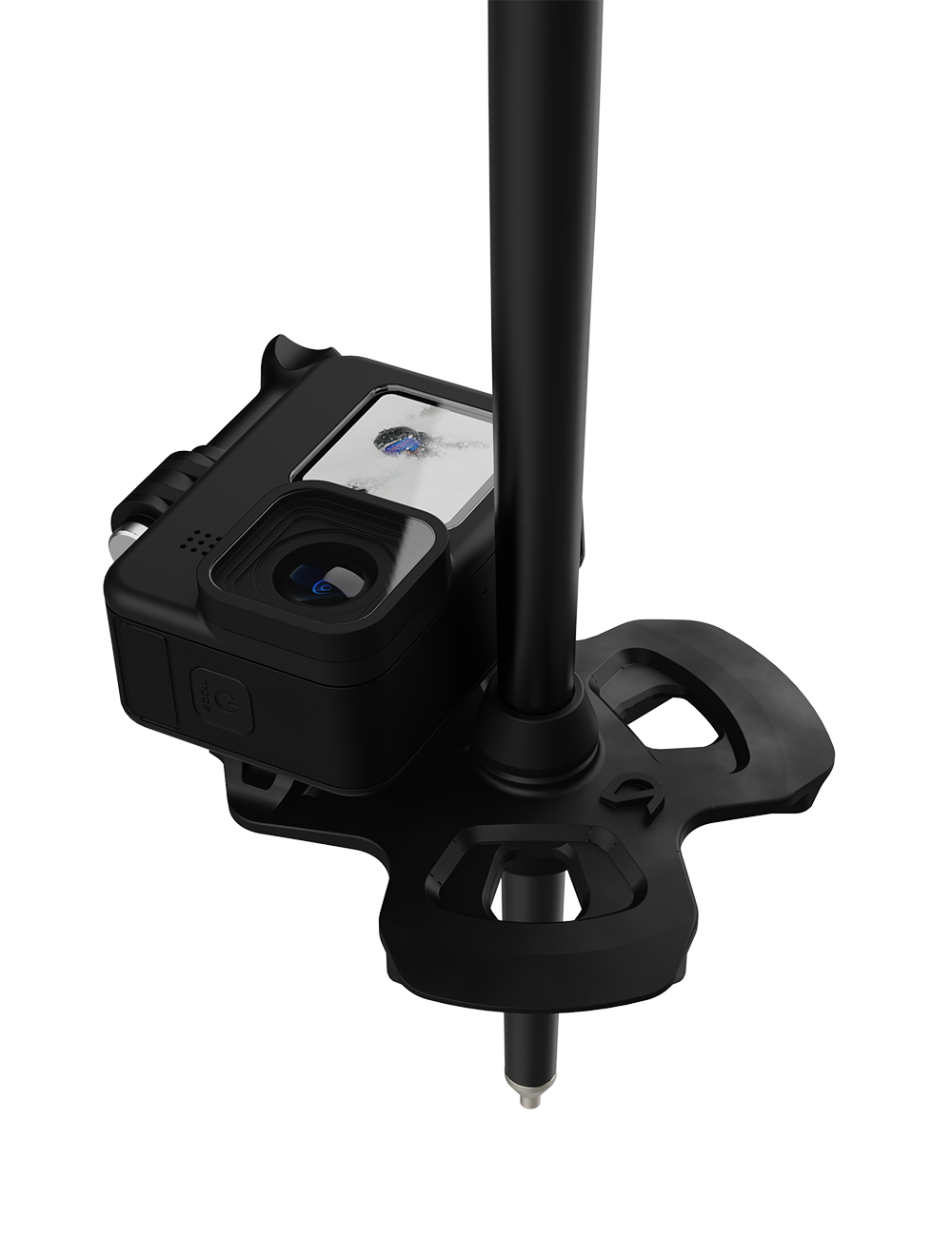 A GoPro attached to a ski pole