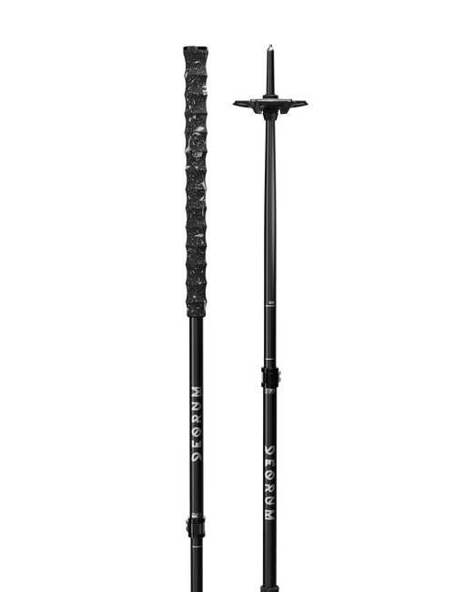Two black ski poles with extended grips | RAV Baskets