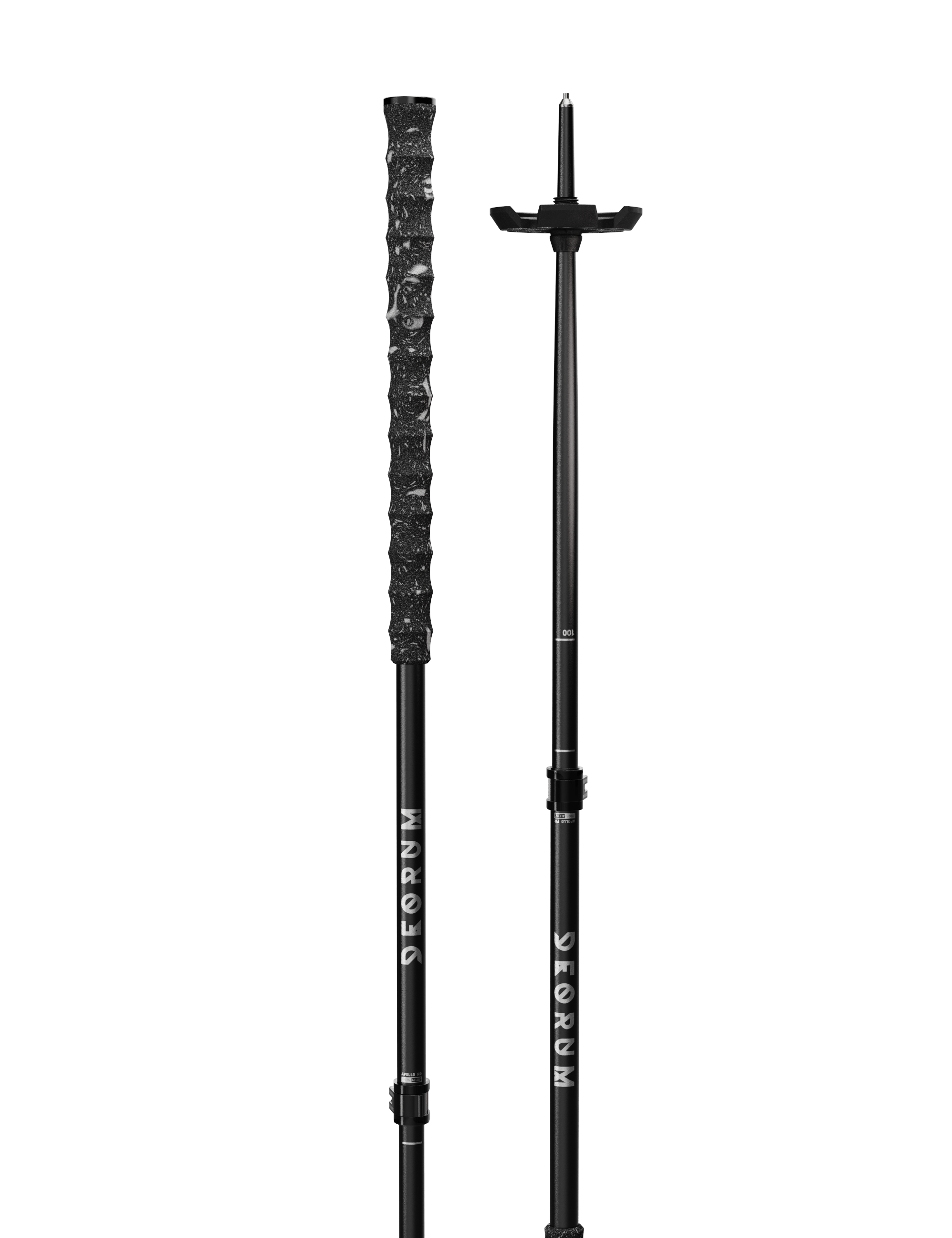 Two black ski poles with extended grips | Regular Baskets