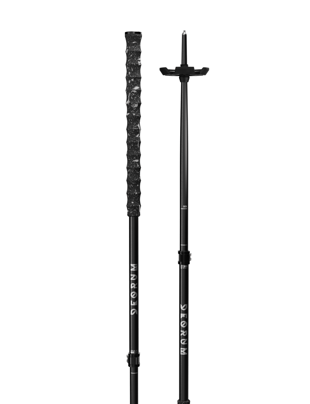 Two black ski poles with extended grips | Regular Baskets